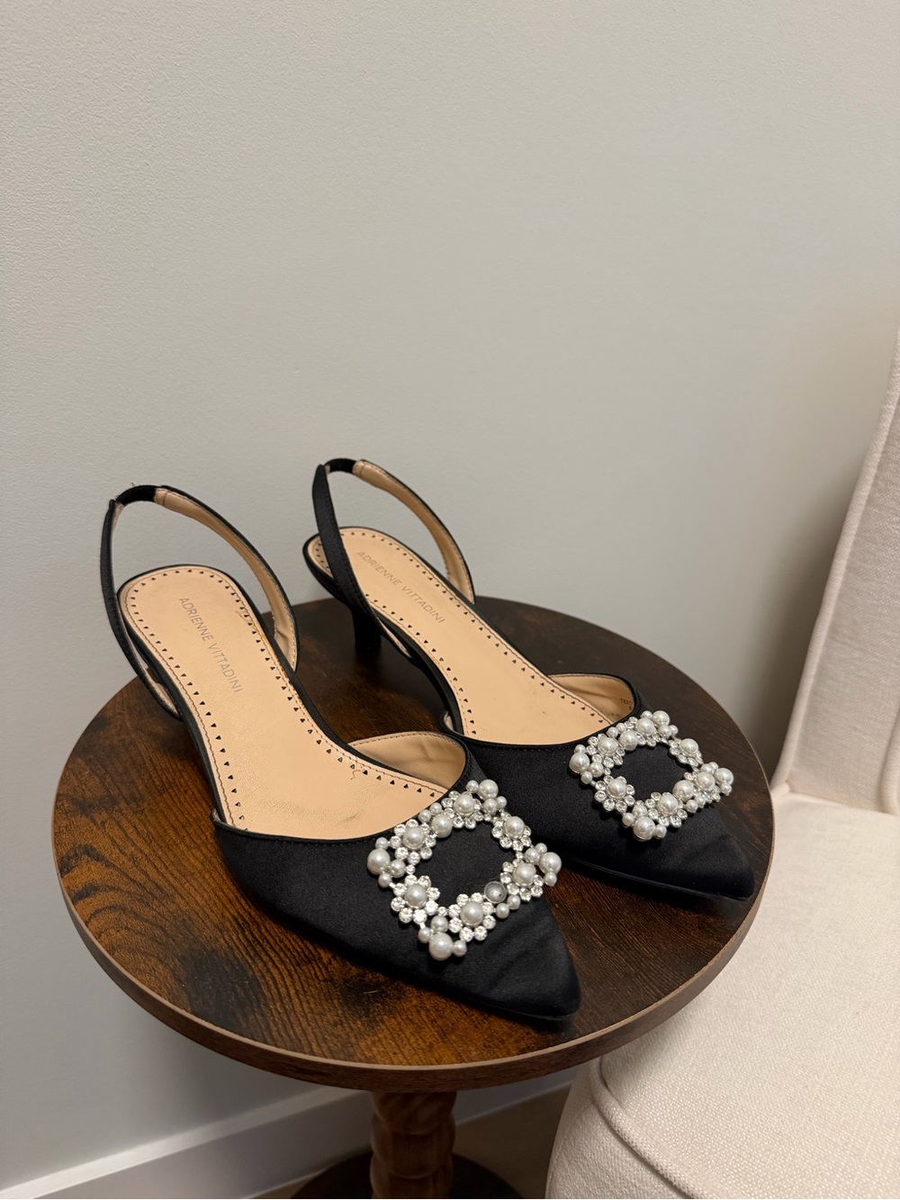 Adrienne Vittadini Black Pearl-Embellished Slingback Mules